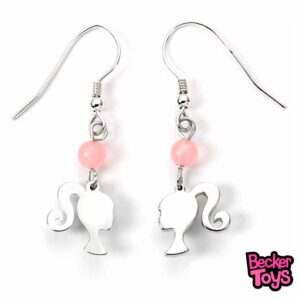 Barbie Pendientes de Plata de Ley con Silueta y Cuarzo Rosa